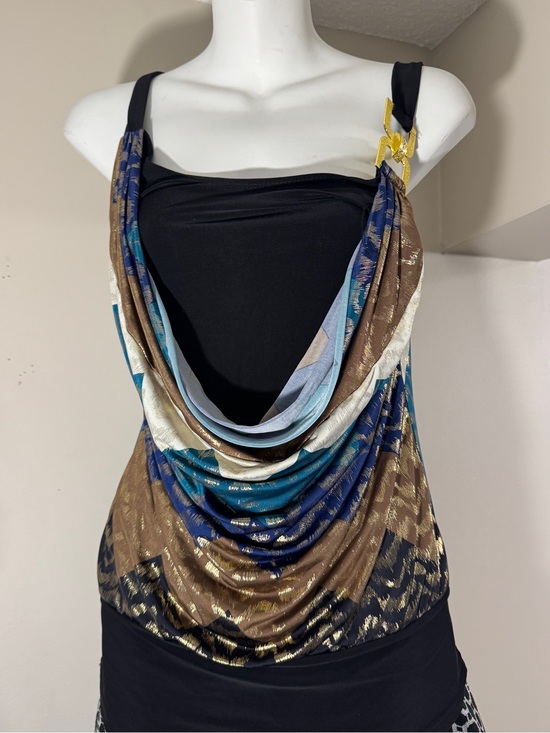 gidani USA Tops - Y2K Gidani USA Multicolor Draped Cowl Tank Gold Hardware